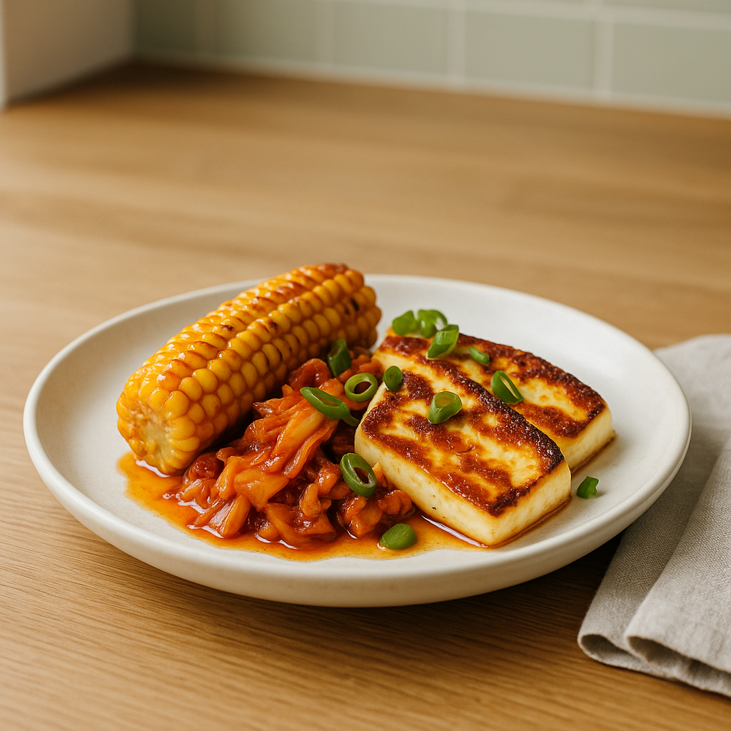 Karamellisierter Kimchi-Mais mit Halloumi