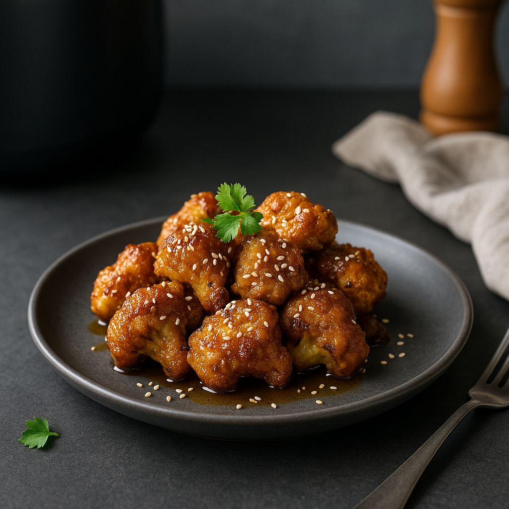 Airfryer Knusprige Blumenkohl-Wings mit Curry-Honig-Glasur