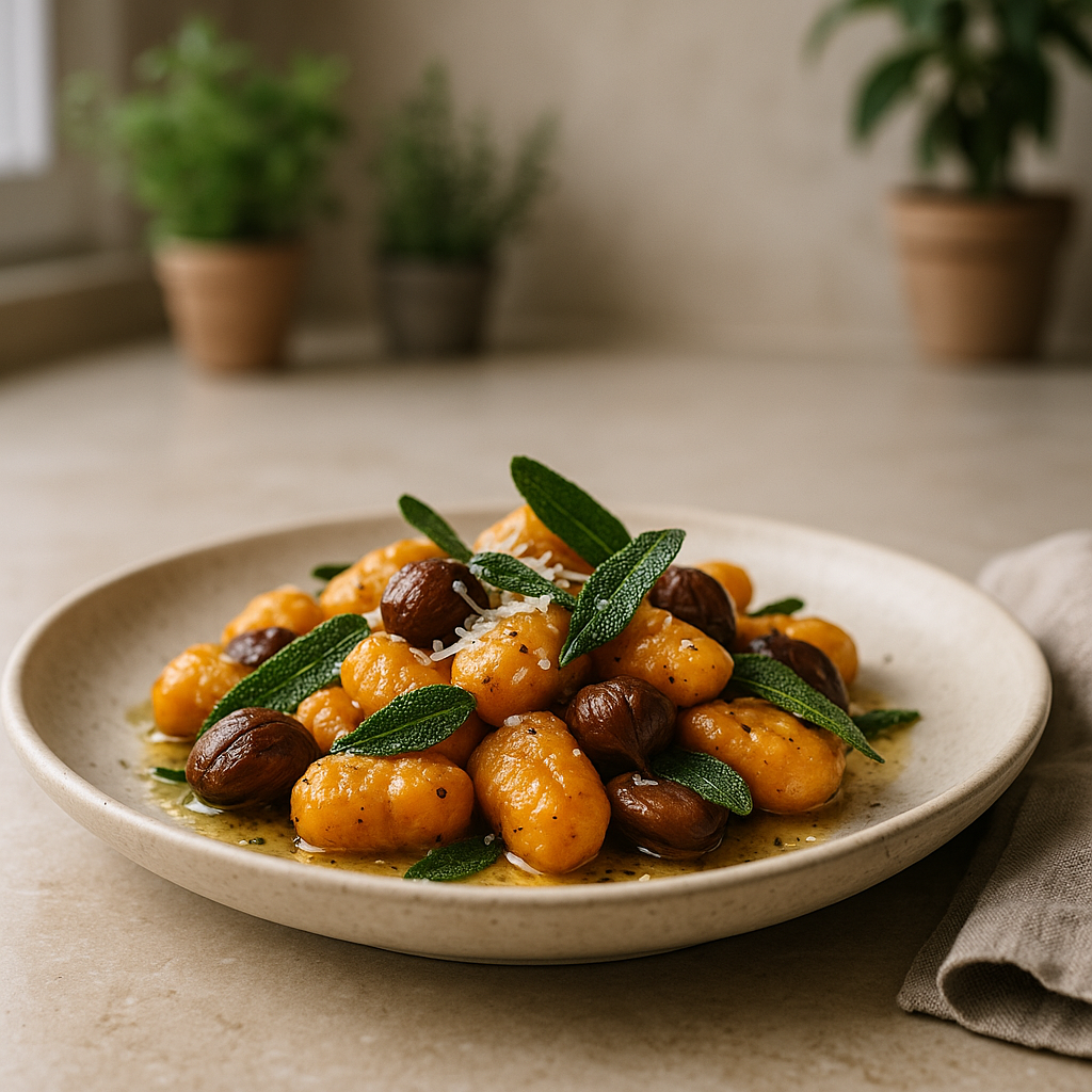 Süßkartoffel-Maronen-Gnocchi mit Salbeibutter
