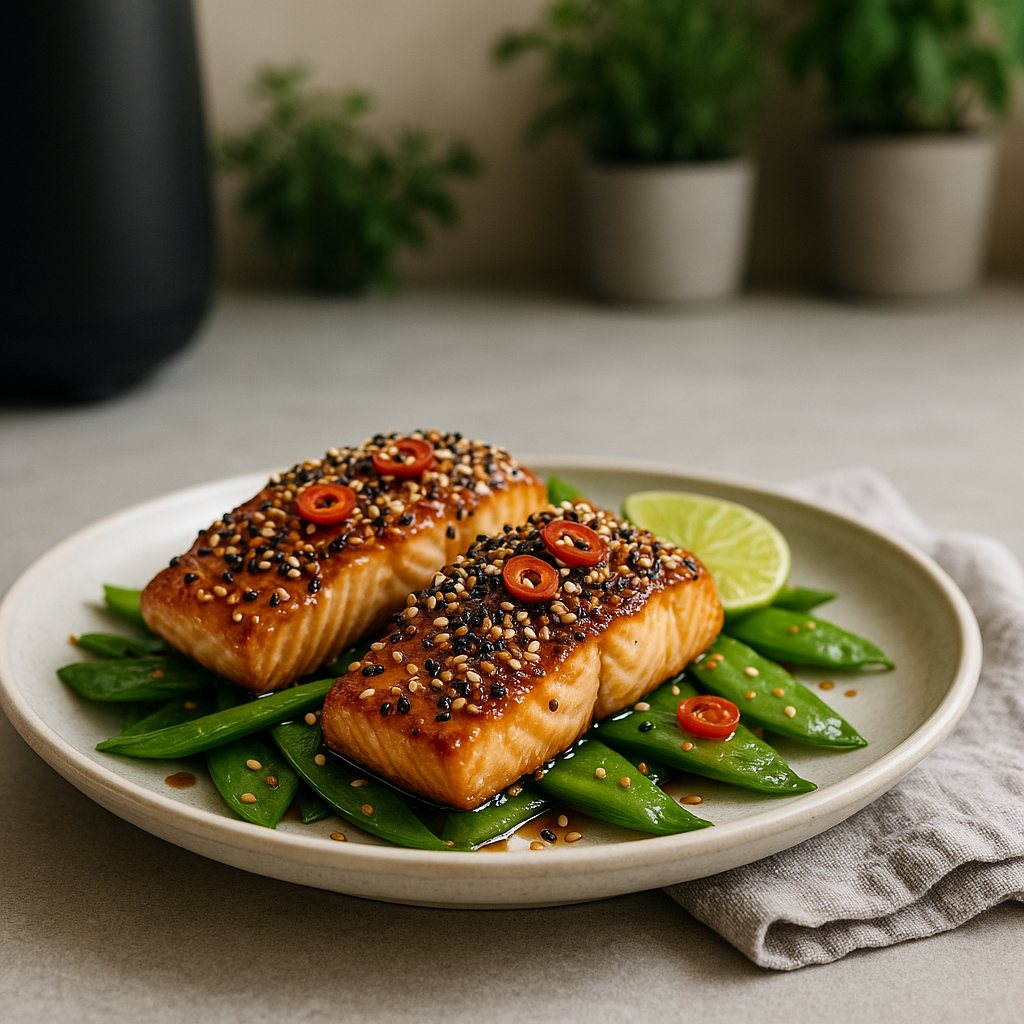 Airfryer Sesam-Honig-Lachs mit Zuckerschoten