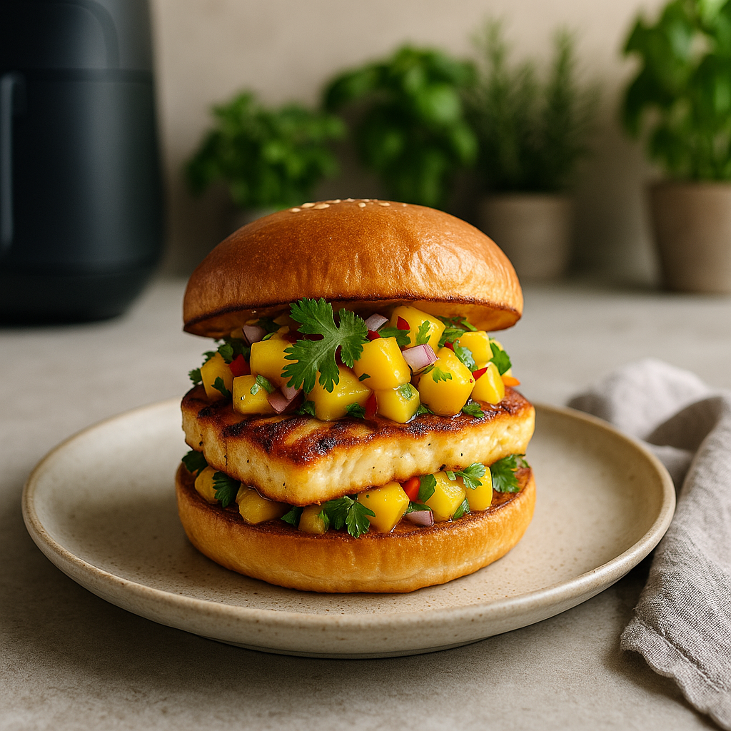 Airfryer Halloumi Burger mit Mango-Salsa