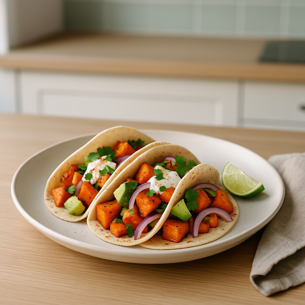 Süßkartoffel-Avocado-Tacos mit Limetten-Joghurt
