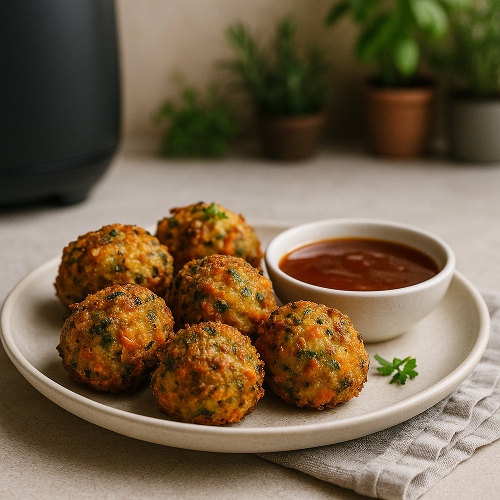Knusprige Airfryer-Gemüse-Bällchen mit Süß-Sauer-Dip