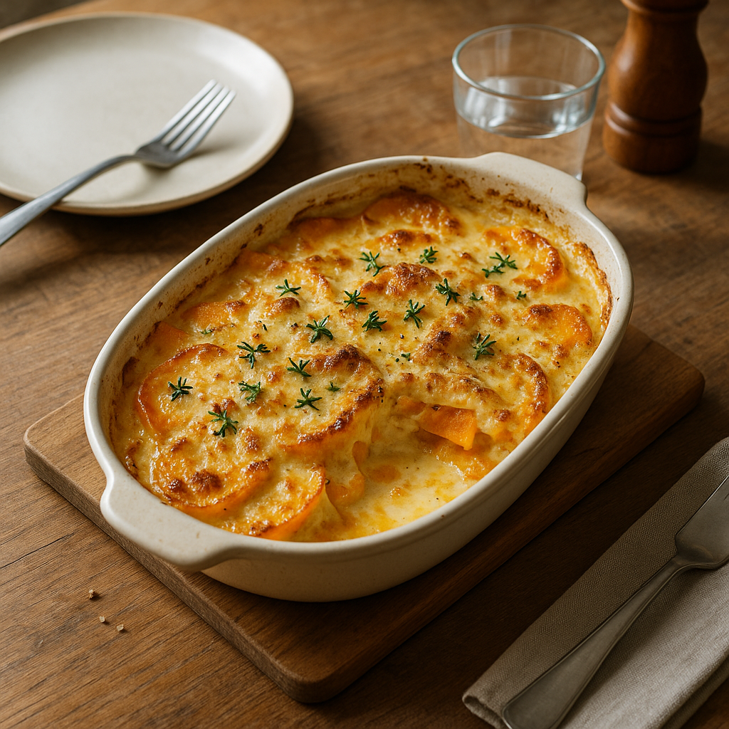 Cremiger Butternut-Kürbis-Gratin mit Thymian