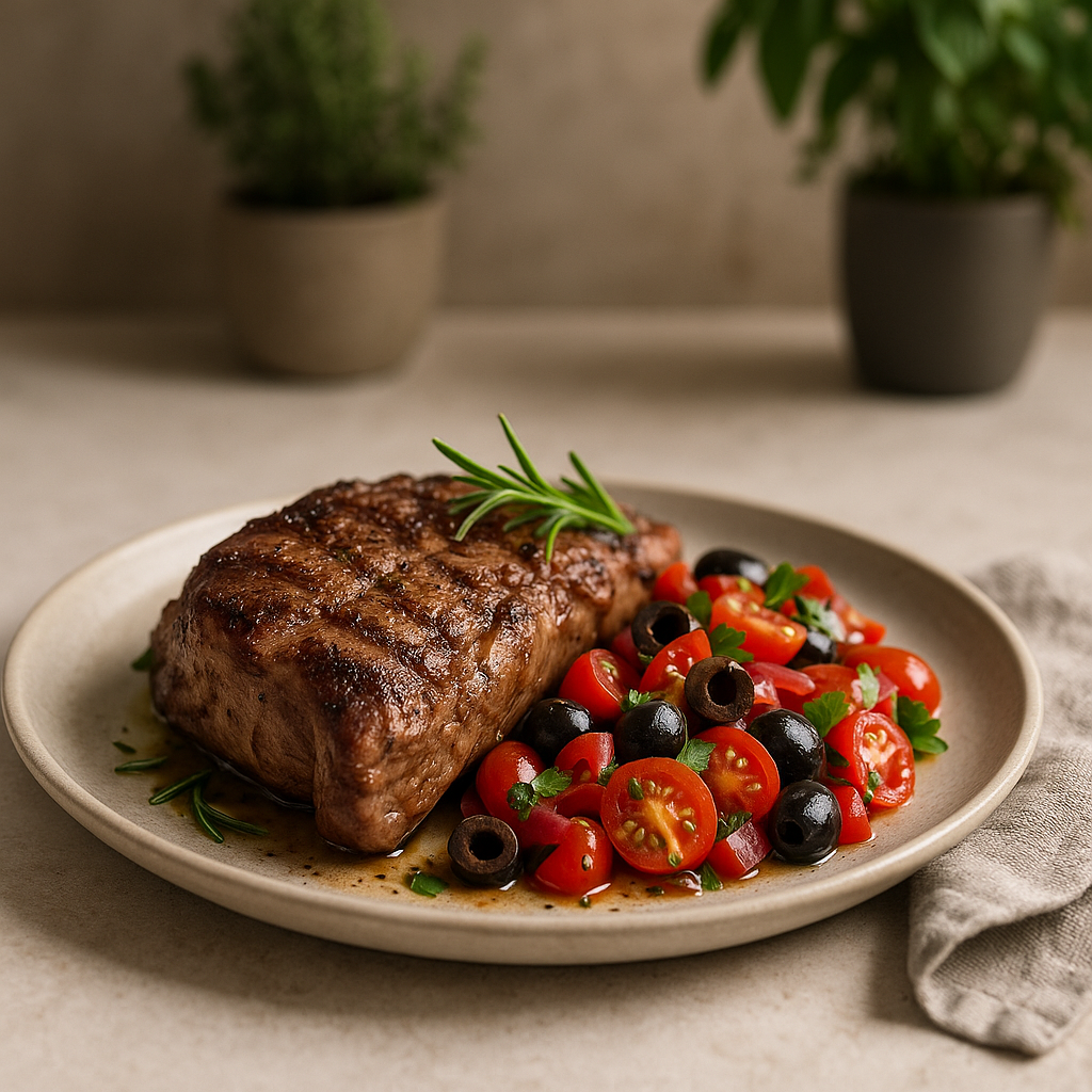 Gegrillte Lammkeule mit Oliven-Tomaten-Salsa