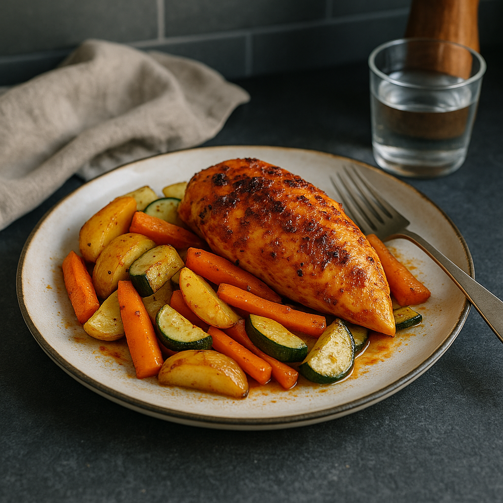 Harissa-Hähnchen mit Ofengemüse