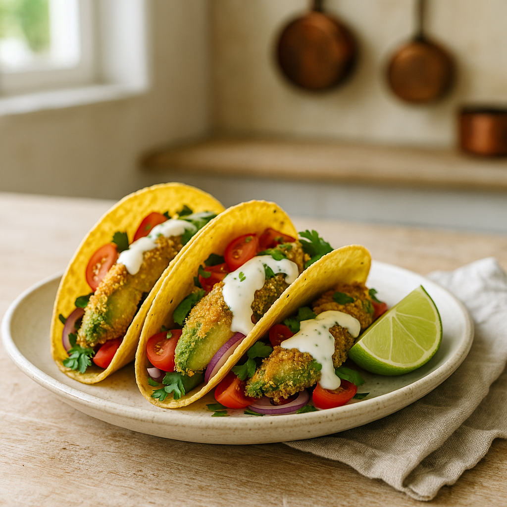 Knusprige Avocado-Tacos mit Limetten-Crema
