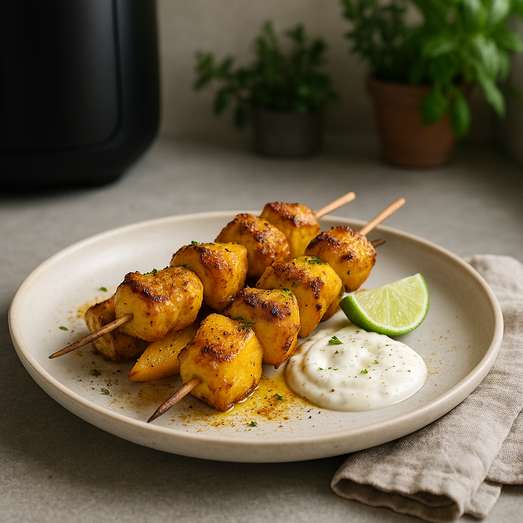 Knusprige Curry-Mango-Hähnchenspieße aus dem Airfryer